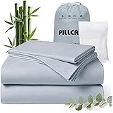 Luxury Organic Tencel & Viscose from Bamboo Cooling Sheet Set,Silky Soft Lyocell Sheets with Deep Pocket, Hypoallergenic & Breathable Bedding with Pillowcases (Sterling Blue, Queen)