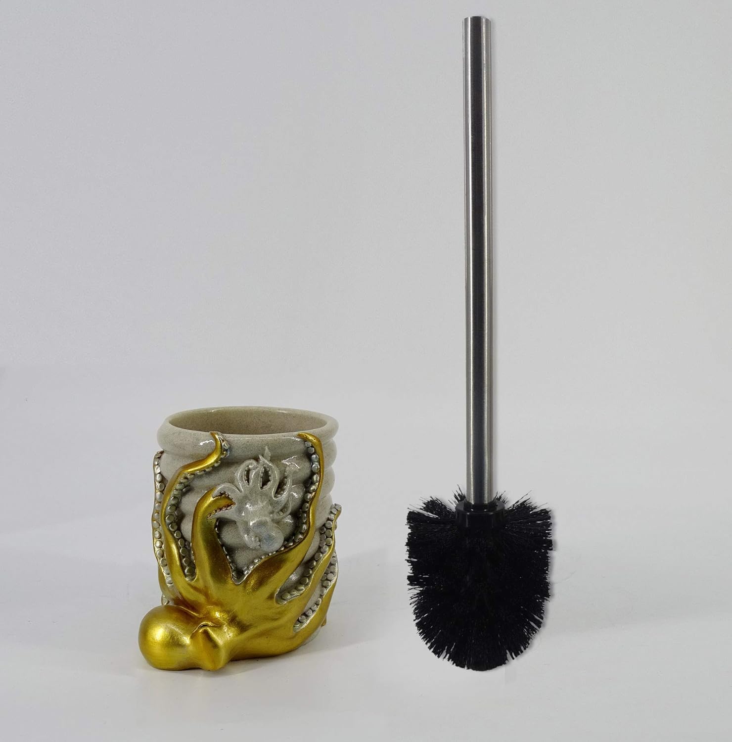 SHANCO Resin Octopus Mother and Baby Toilet Brush Holder, Beach Bathroom Accessory,Ocean Theme Octopus Family Bathroom Decor,Coastal Decor (Loyal Gold)