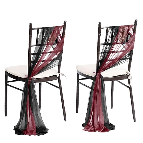 Ling's moment Wedding Chiffon Chair Sashes Cover Aisle Decorations Draping Fabric Wrinkle-Free with Tie 16 Pcs for Party Ceremony Reception Floral Arrangement Banquet Outdoor Decor