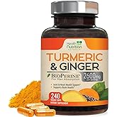 Turmeric Curcumin Supplement 2600mg - 95% Curcuminoids with Organic Turmeric & Ginger, BioPerine Black Pepper for Best Absorption, Nature's Vegan Joint Support, Non-GMO, Bottled in USA - 240 Capsules
