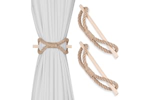 OCIOLI 2 Pieces Farmhouse Curtain Tiebacks Curtain Holdbacks Handmade Curtain Tie Backs with Wood Club Hemp Rope Tie Backs Curtain Pull Backs Curtain Ties for Drapes (Jute Rope, 2)