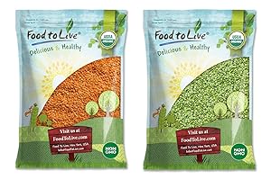 Organic Split Legumes Bundle - Organic Red Split Lentils, 20 Pounds and Organic Green Split Peas, 20 Pounds - Non-GMO, Kosher, Raw, Vegan