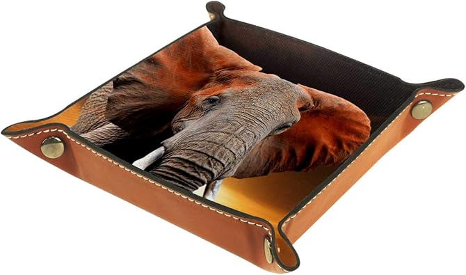 Bandeja de Cuero Elefante al atardecer en Kenia Almacenamiento Bandeja