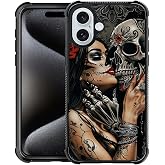 CARLOCA Compatible with iPhone 16 Case, Day of The Dead Skeleton Girl Love Pattern for Girl Ultra Protection Shockproof Soft Silicone TPU Non-Slip Back