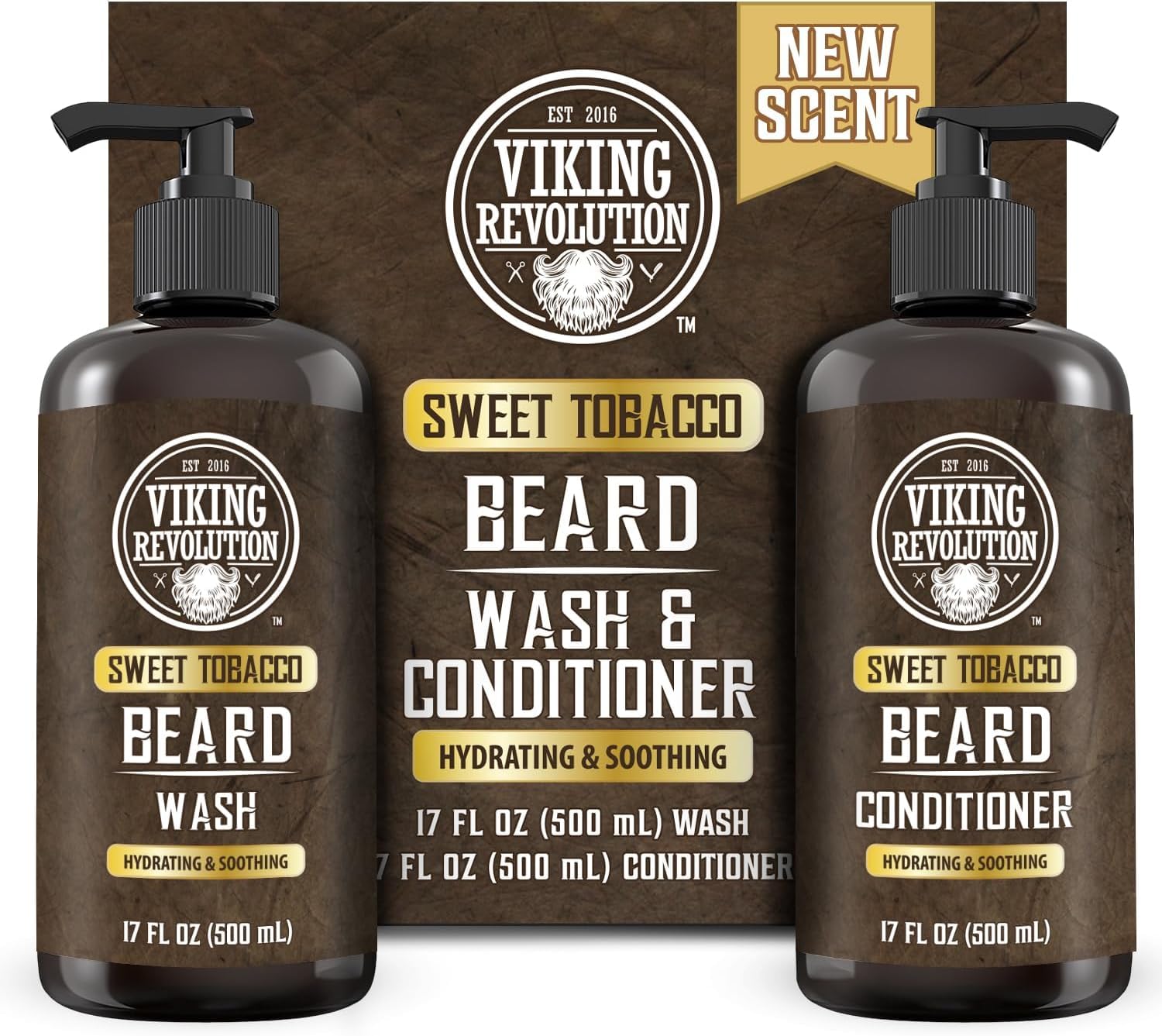 Viking Revolution Beard Shampoo & Conditioner - Natural Wash & Conditioner With Argan & Jojoba Oils - Softens & Strengthens - Gifts For Men - Sweet Tobacco - 2 x 500 ml