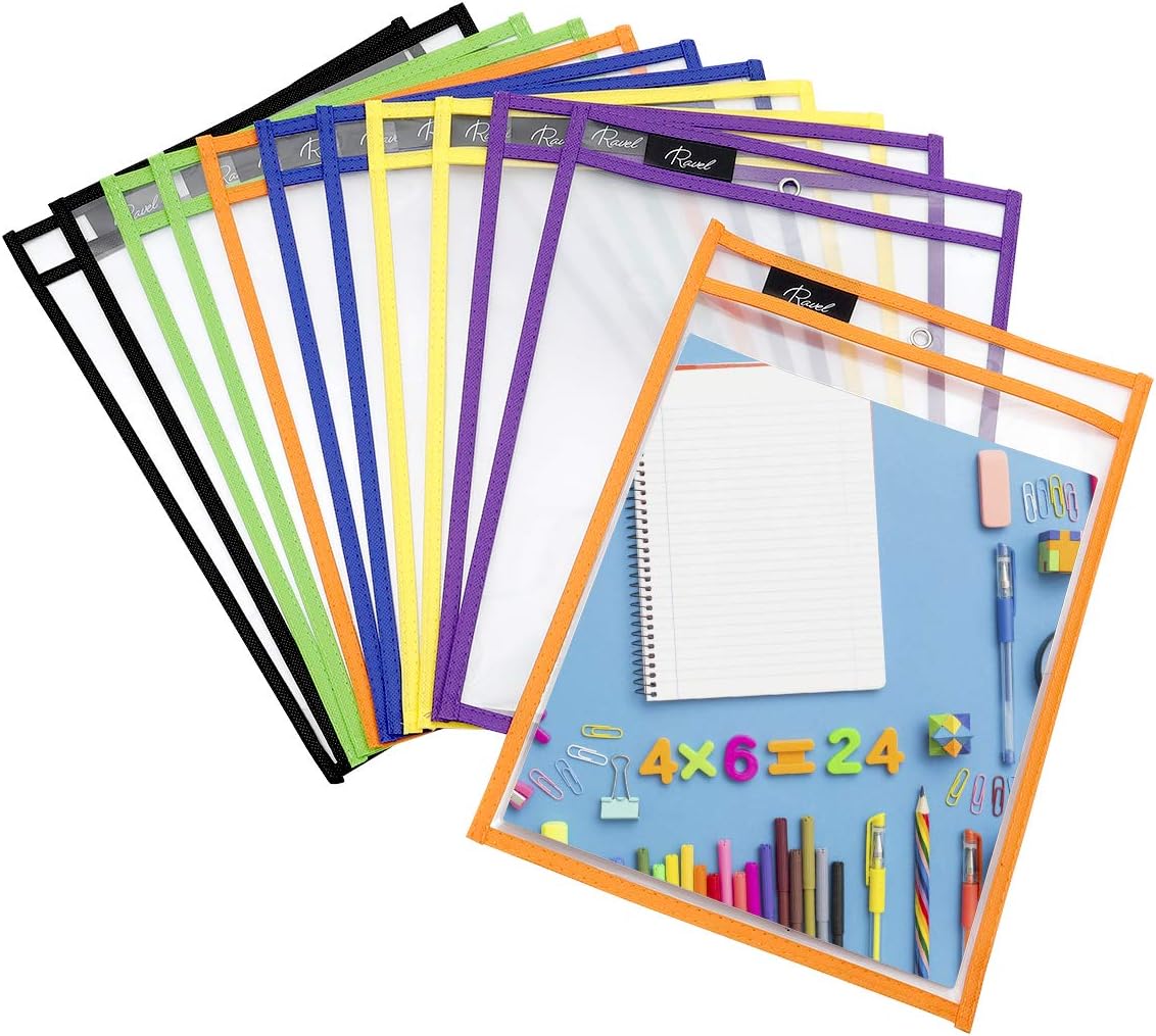 Dry Erase Sleeves – Multicolor Dry Erase Pockets – Reusable Classroom Sheet Protectors – Dry Erase Sheet Protectors with Magnetic Pockets – Pack of 12 Heavy Duty Page Protectors : Office Products