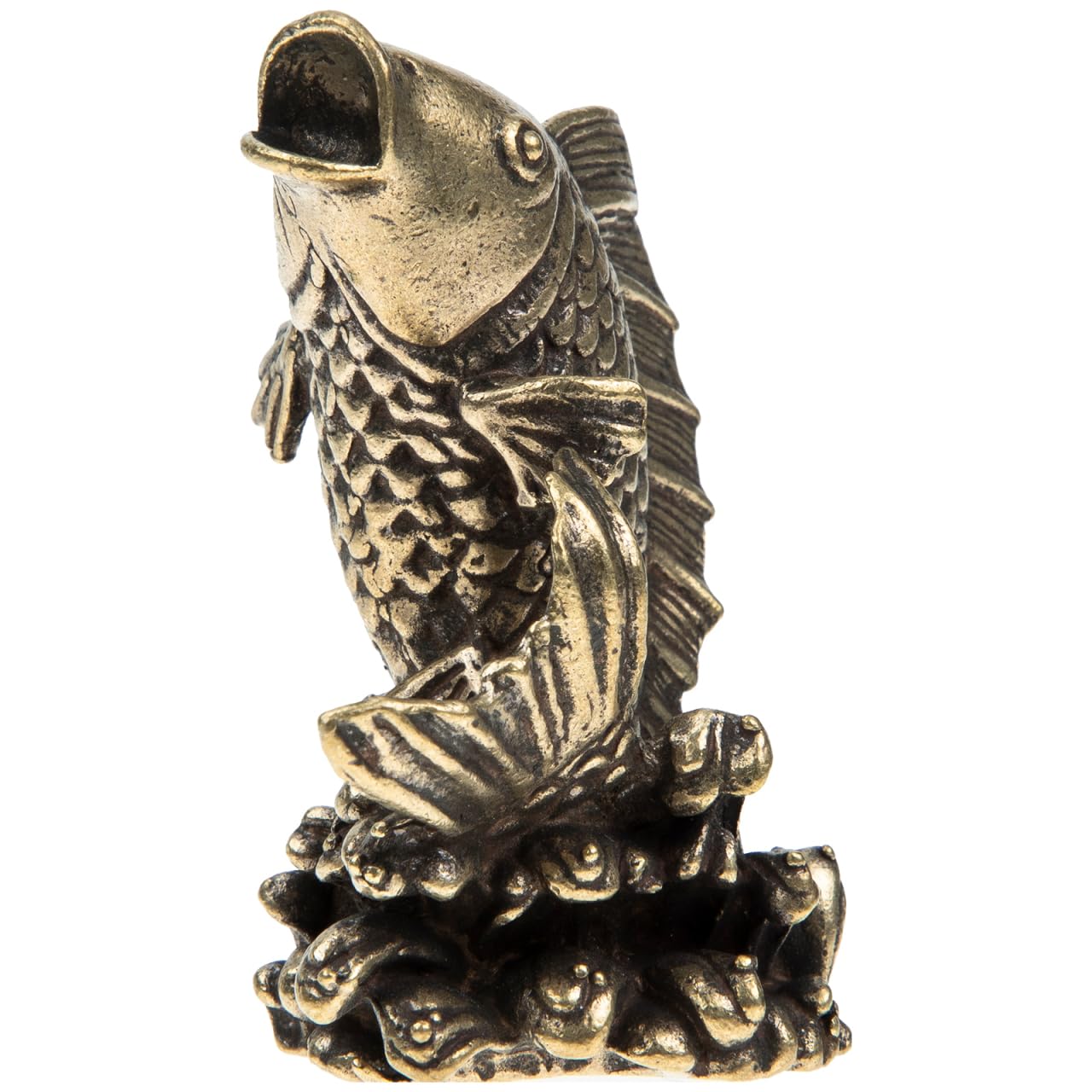 HOMSFOU Brass Carp Statue Koi Fish Ornament Retro Animal Figurine Desktop Decor for Home Office Lucky Feng Shui Decoration