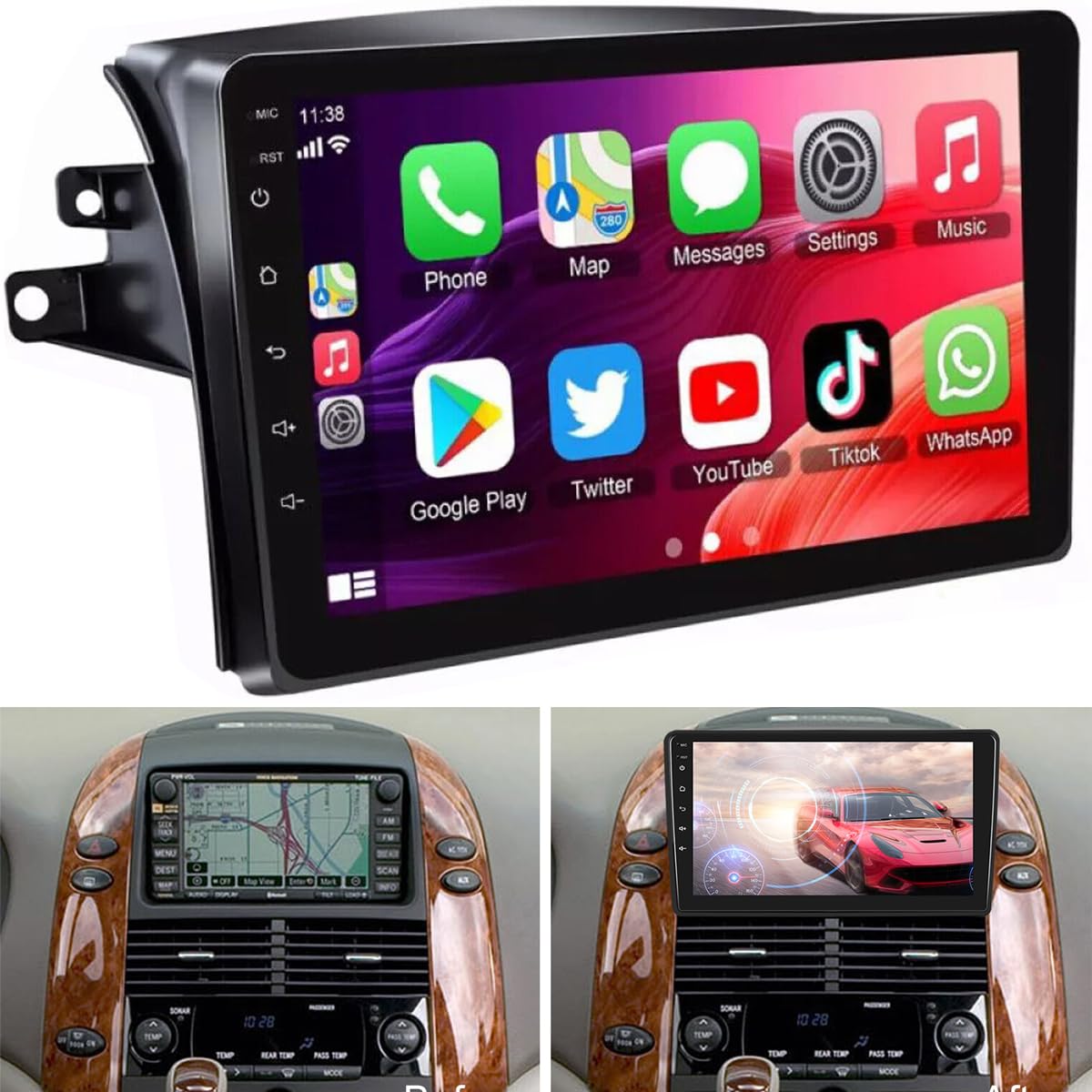 Wireless CarPlay Android Stereo For Toyota Prius C 2012-2014 | 9" Touch Screen With 4G+64G | Backup Camera & GPS