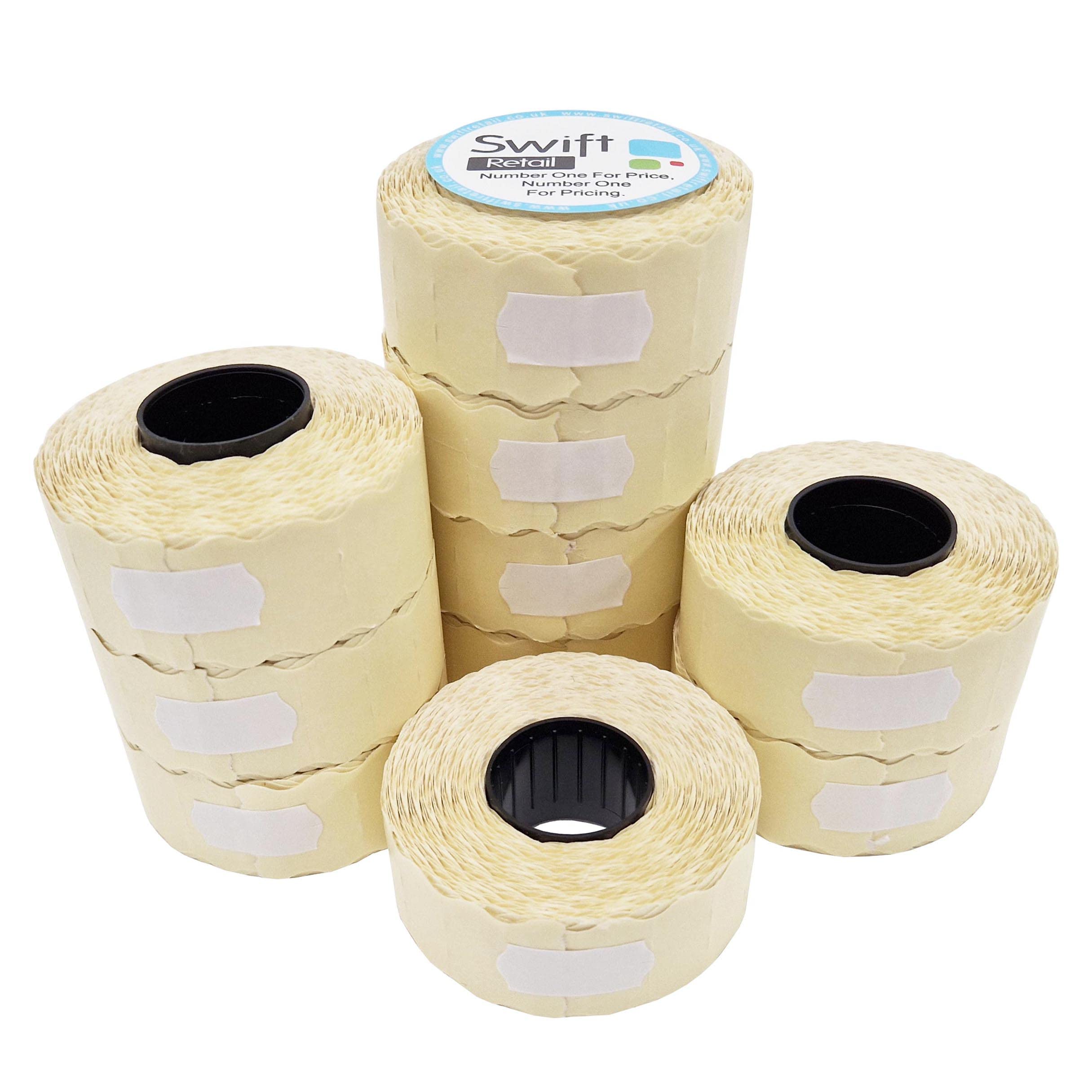 Swift 26 x 12 mm Price Gun Labels White Peelable 20 Rolls 20,000 Stickers CT4 Wavy Edge Pricemarking Tags Fits Many Pricing Labellers