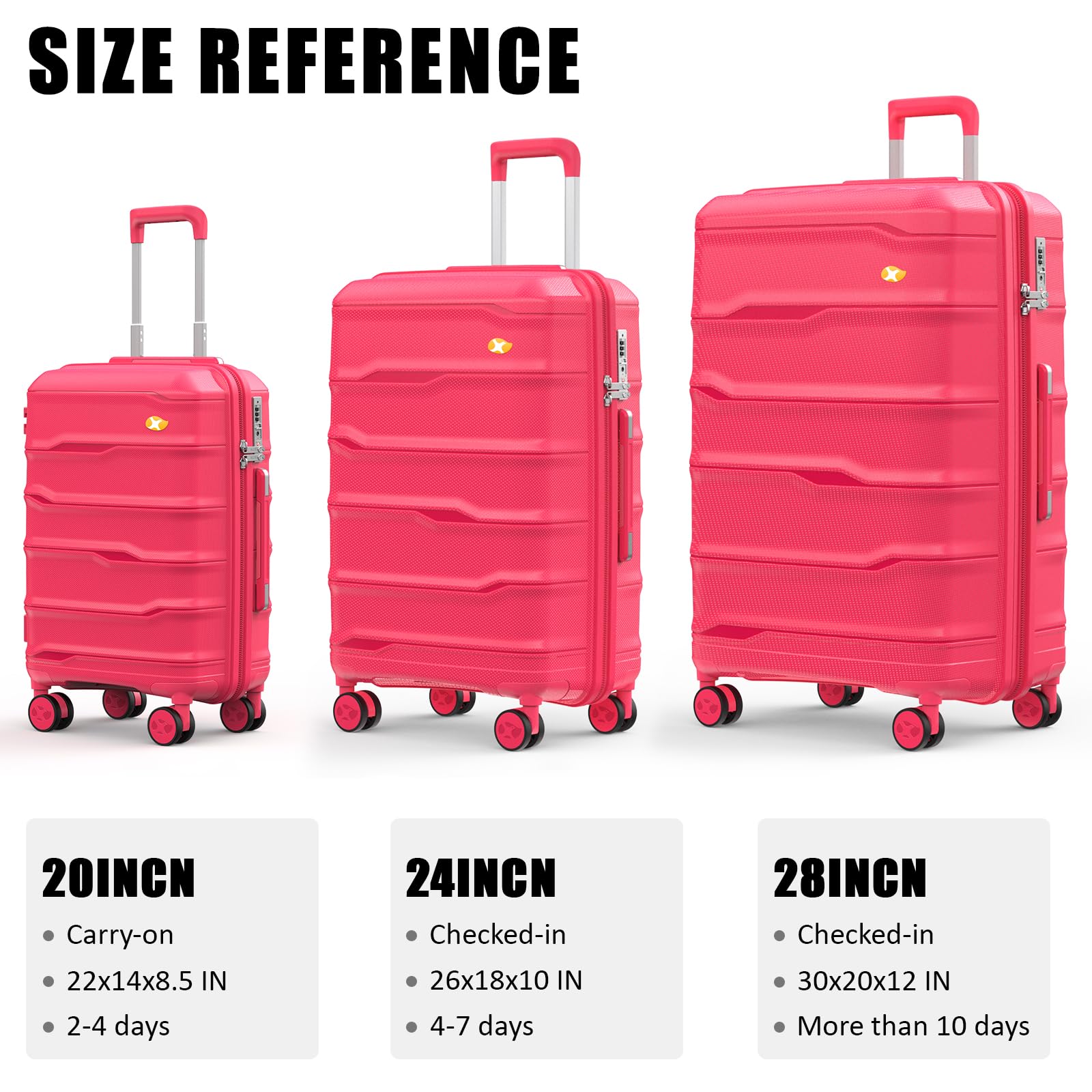 MGOB Carry On Luggage 22x14x9 Airline Approved, Hard Shell Suitcase with Spinner Wheels, PP Lightweight Luggages with TSA Lock, Carry-On Suitcases 20 Inch, Red