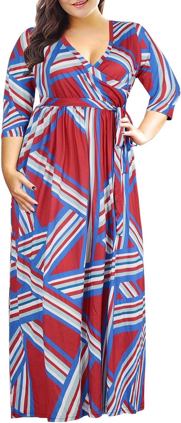 Nemidor Women's 3/4 Sleeve Floral Print Plus Size Casual Party Maxi Dress