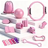Pilates Equipment Kit for Home Workouts - 18pcs Set- 14'' Pilates Ring and Ball Set for Women, Pilates/Yoga Accessories Kit with Wrist Weights, Resistance Bands, Core Sliders, Yoga Strap, Socks, Bag