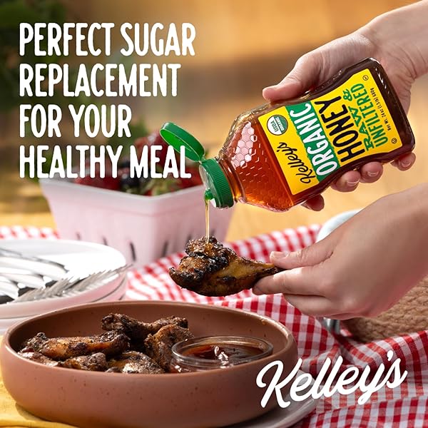 KELLEY’S 100% ORGANIC RAW & UNFILTERED HONEY, USDA CERTIFIED, 24 OZ – ALL NATURAL, FLAVOR-RICH HONEY FOR FRUITS, YOGURT, SMOOTHIES, ACAI BOWLS, TEA – NATURAL SUGAR SUBSTITUTE