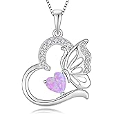 YIFSIY Butterfly Necklace for Women 925 Sterling Silver Heart Pendant Birthstones Jewelry Gift