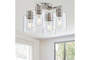 DIDUIO Semi Flush Mount Ceiling Light Kitchen Lighting Fixtures Ceiling Brushed Nickel Kitchen Cieling Light Fixtures with Clear Glass Shade for Dining Room Bedroom Living Room Hallway E26 Scoket
