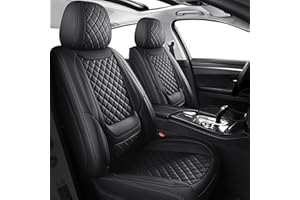 HOOZOOM Leather Car Seat Covers Waterproof Front Seat Covers Breathable Seat Protectors Universal Fit for Most Cars SUV Trucks Vehicle (Black, Front Pair)