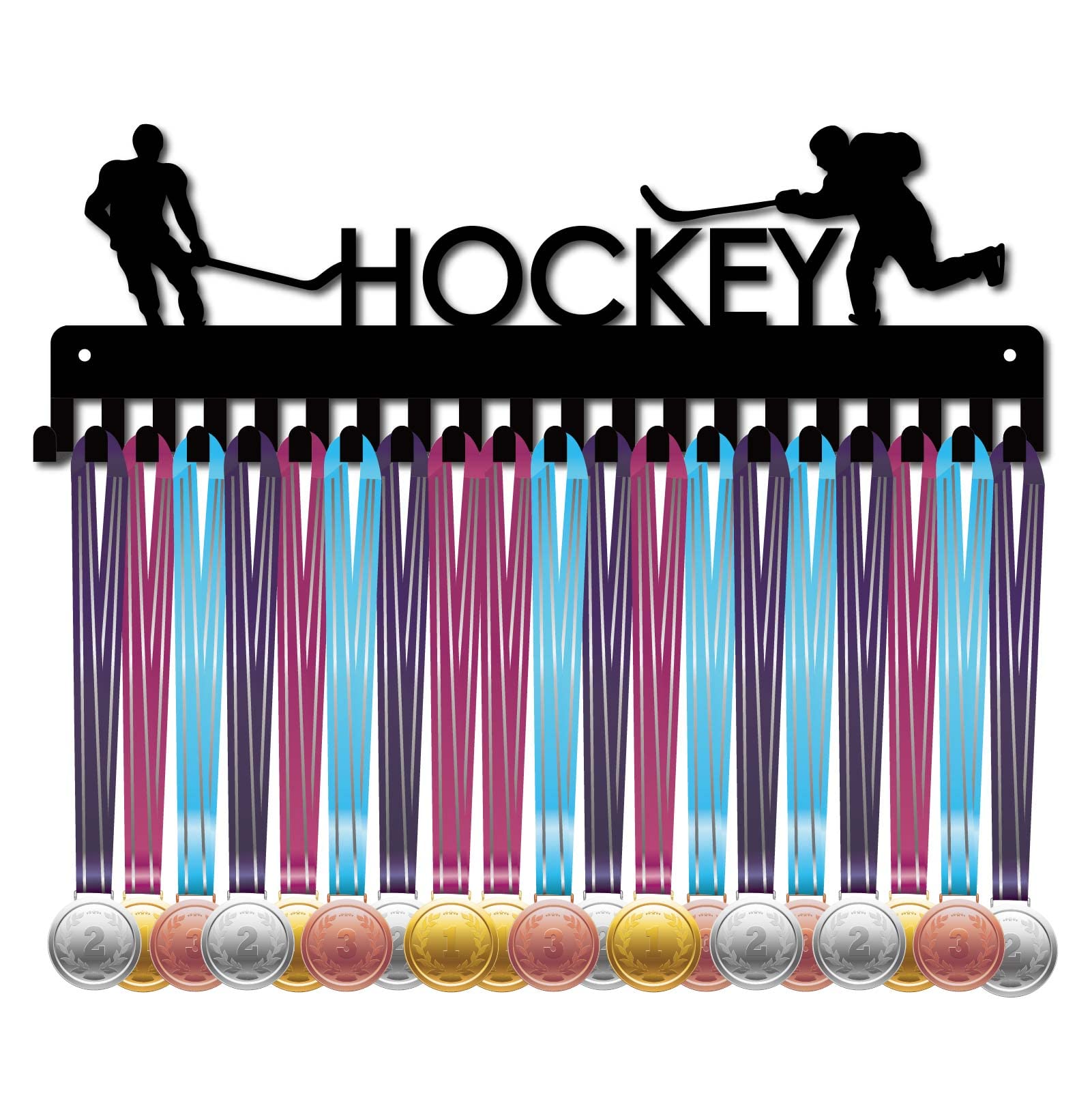 CREATCABIN Medal Holder Display Hanger Rack Sports Hockey Metal Wall Mount with 20 Hooks for Race Football Runner Players Gymnastics Gymnast Over 60 Medals Black 15.7 x 5.3inch