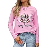 Women Christmas Shirts Long Sleeve Holiday Pullover Tops Merry Christmas Graphic Xmas Gift T-Shirt