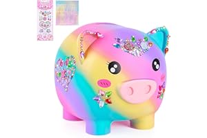 MHJY Piggy Bank Girls, Unbreakable Piggy Banks Large Money Coin Bank for Kids with DIY Stickers, for Birthday, Easter, Baby Shower, Rainbow