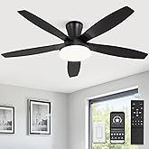 ZMISHIBO 52 inch Ceiling Fans with Lights and Remote/APP Control,Black Low Profile Ceiling Fan with Light,Quiet DC Motor,LED Dimmable, Modern Flush Mount Ceiling Fan for Bedroom Indoor/Outdoor Patio