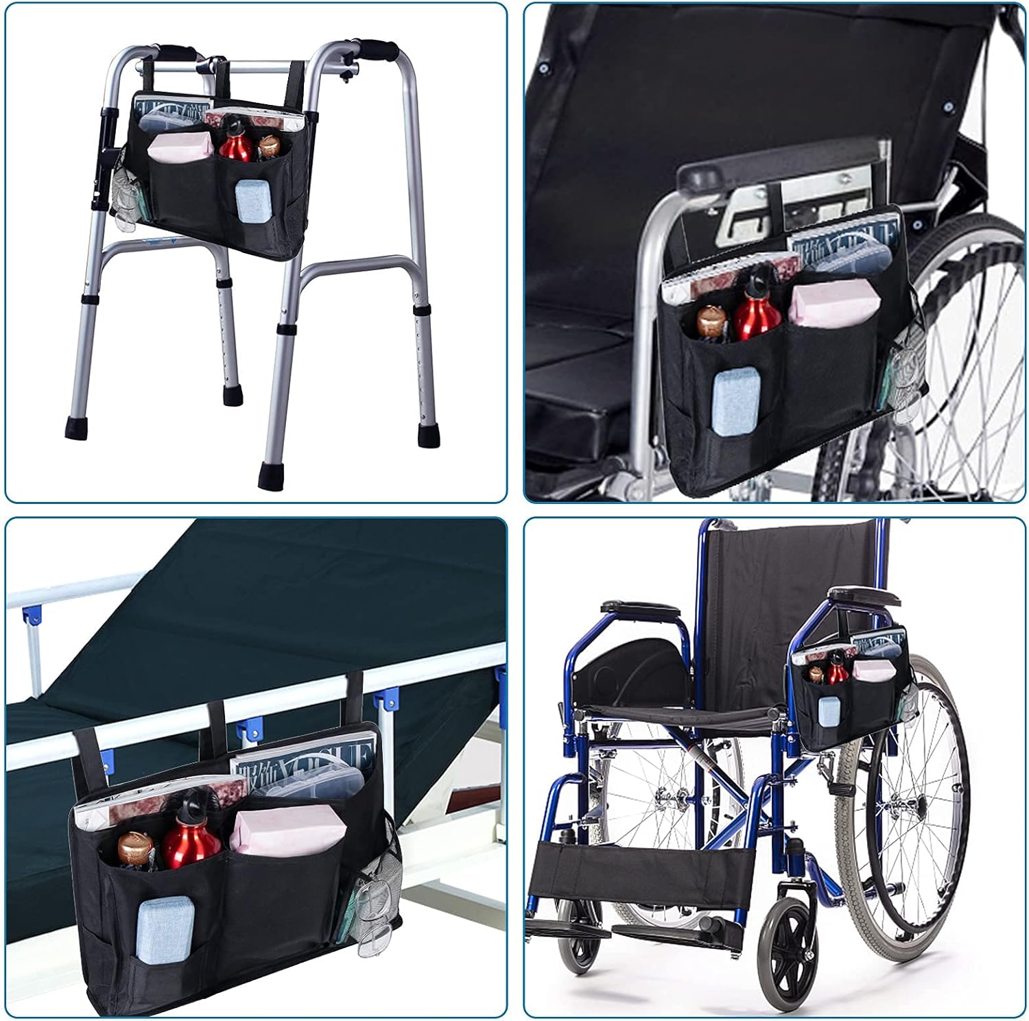 HEINSY Wheelchair Side Bag-Mobility Aid Package-Great for Electric Wheelchairs, Electric Scooter, Walker Accessories, Lightweight Nurse Bag and Organizer for Medical Chairs（Black）: Kitchen & Dining