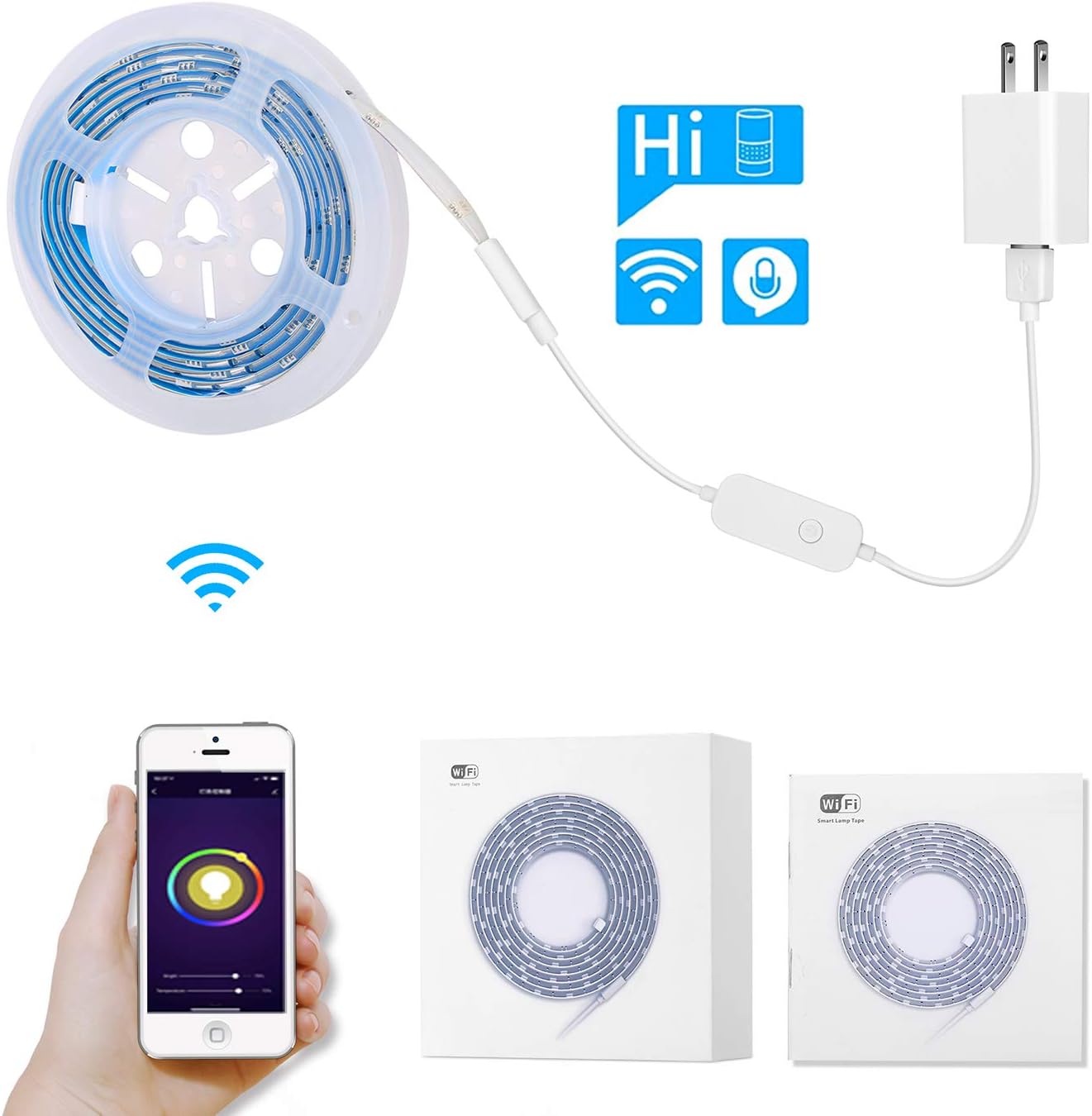 Siruiku WiFi LED Strip Lights, Wireless Light Strips 6.56ft/2m, Smart Phone APP Controlled IP65 Waterproof RGB LED Strips Working with Alexa, Google, Android/iOS System