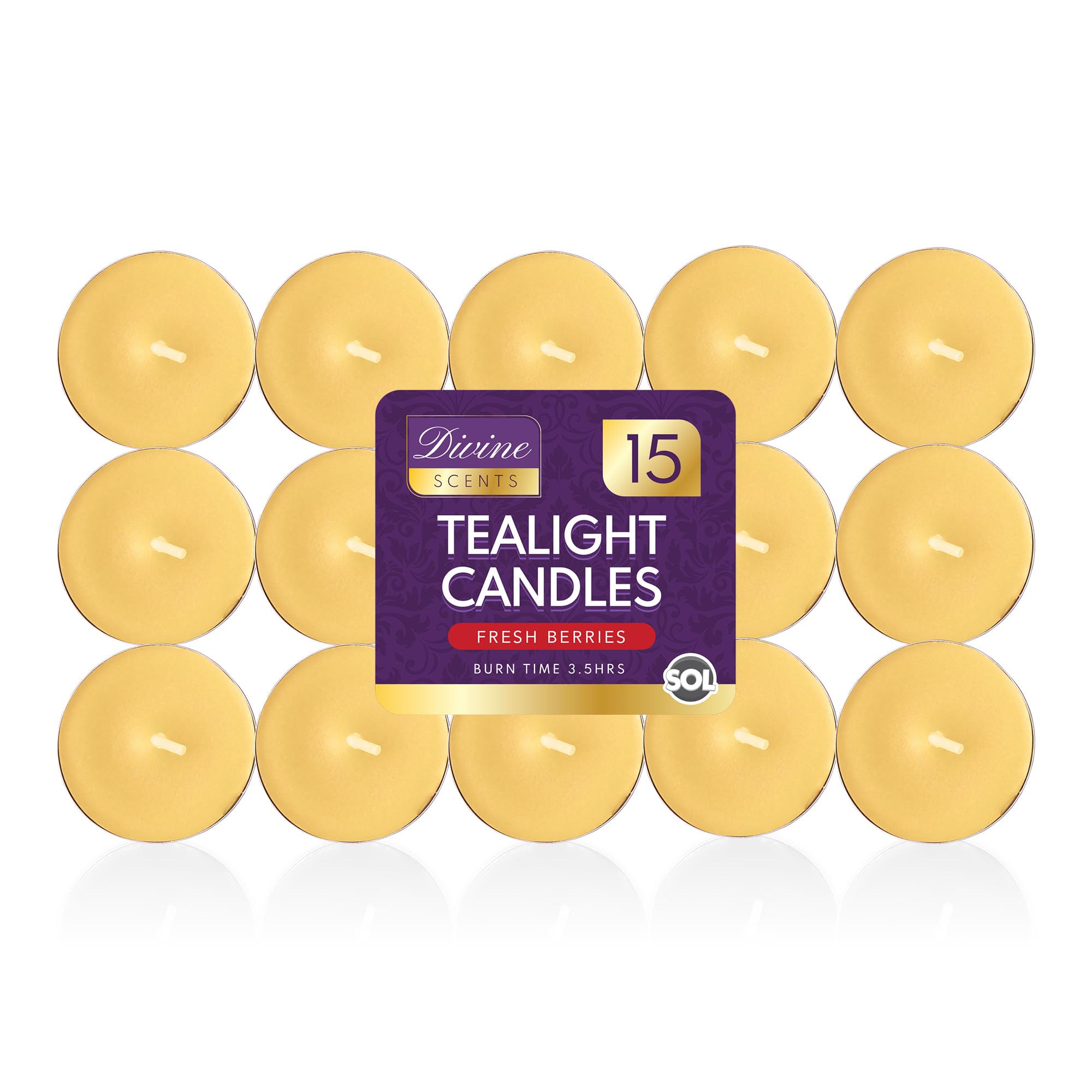 SOL 15pk Indulgent Vanilla Scented Tea Light Candles Long Burning – 3.5 Hour Burn Time, Ideal for Home, Relaxation, Massage, Romantic Dinners, Weddings & Anniversaries, Festive Decor & Cosy Evenings