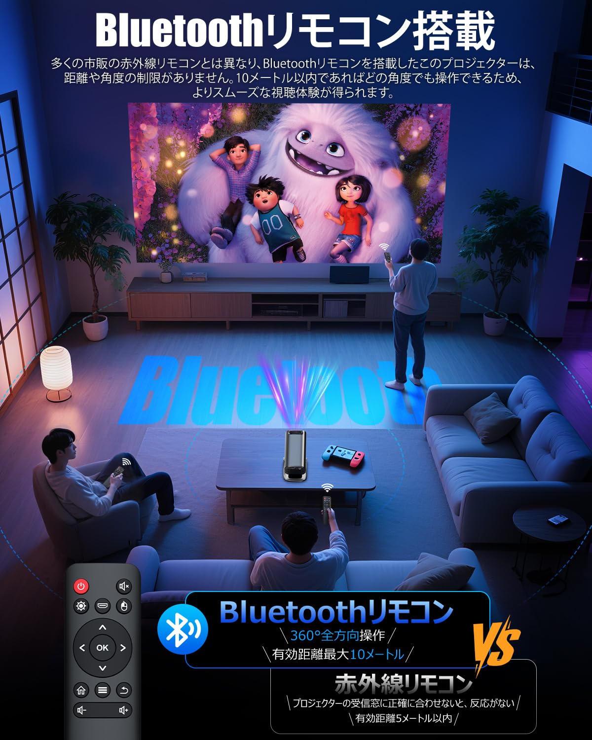 Projector, Household Use, 22,000 LM, Bluetooth Remote Control, Android TV 12.0, 4K Compatible, 270° Rotation, Projector, Compact, High Brightness, Realistic 1080P, Ceiling Projection, Wi-Fi