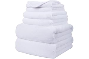 POLYTE Oversize, 60 x 30 in., Quick Dry Lint Free Microfiber Bath Towel Set, 6 Piece (White)