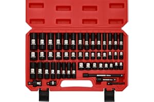 MIXPOWER 3/8" Drive Deep Impact Socket Set, 6 Point, 49 Piece Standard SAE and Metric Sizes-5/16-Inch to 3/4-Inch and 8-22 mm, 3/8'' impact universal joint, Cr-V Steel Mechanic Socket Set