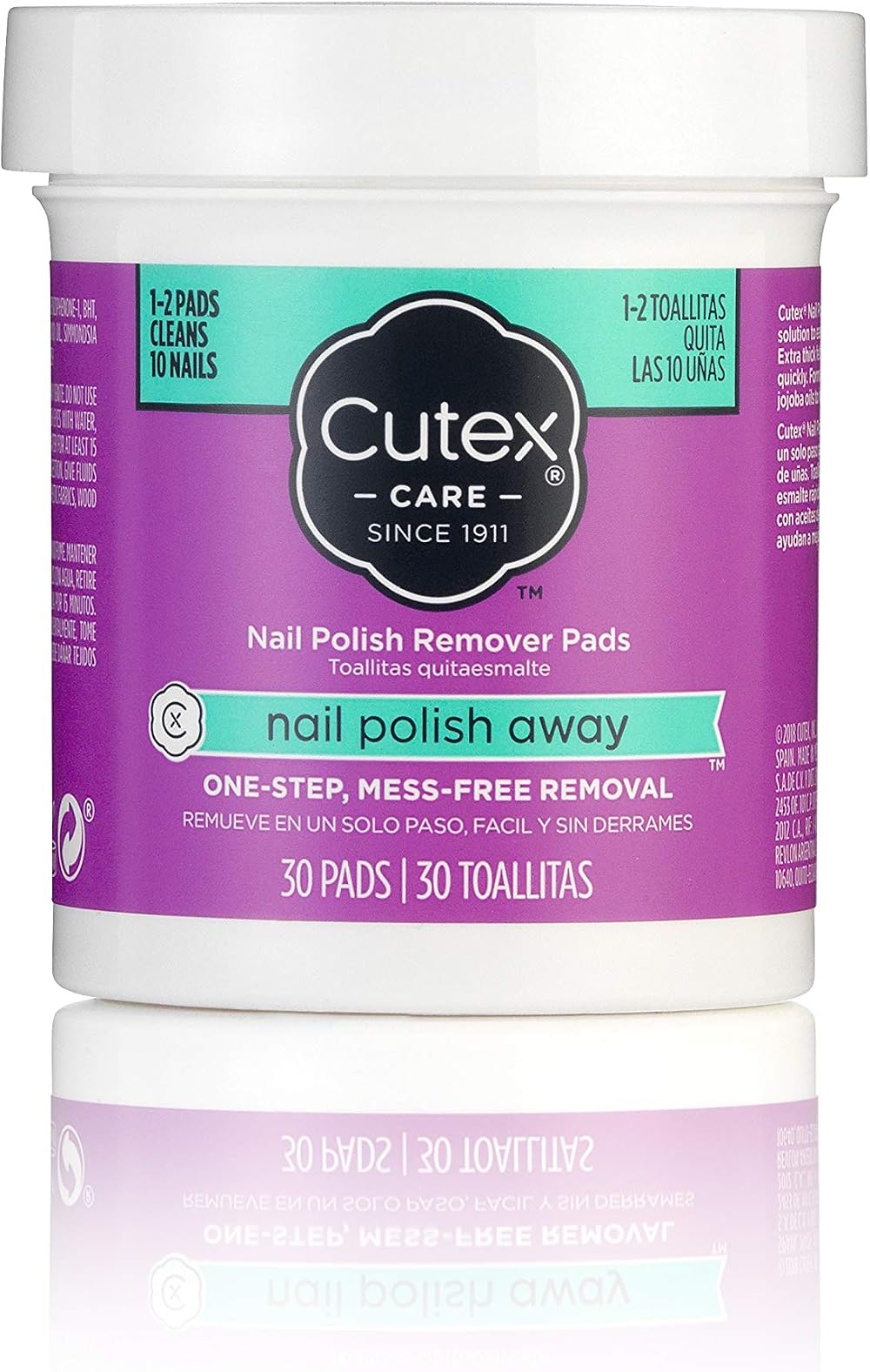 Cutex Nail Polish Remover 30 Pads - Quick One Step Gentle Acetone-Free Pad