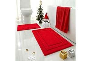 HOMEIDEAS Bathroom Rugs Sets 2 Piece, Super Soft and Absorbent Non Slip Microfiber Machine Washable Bath Mat Set (20" x 32" + 16" x 24", Red)