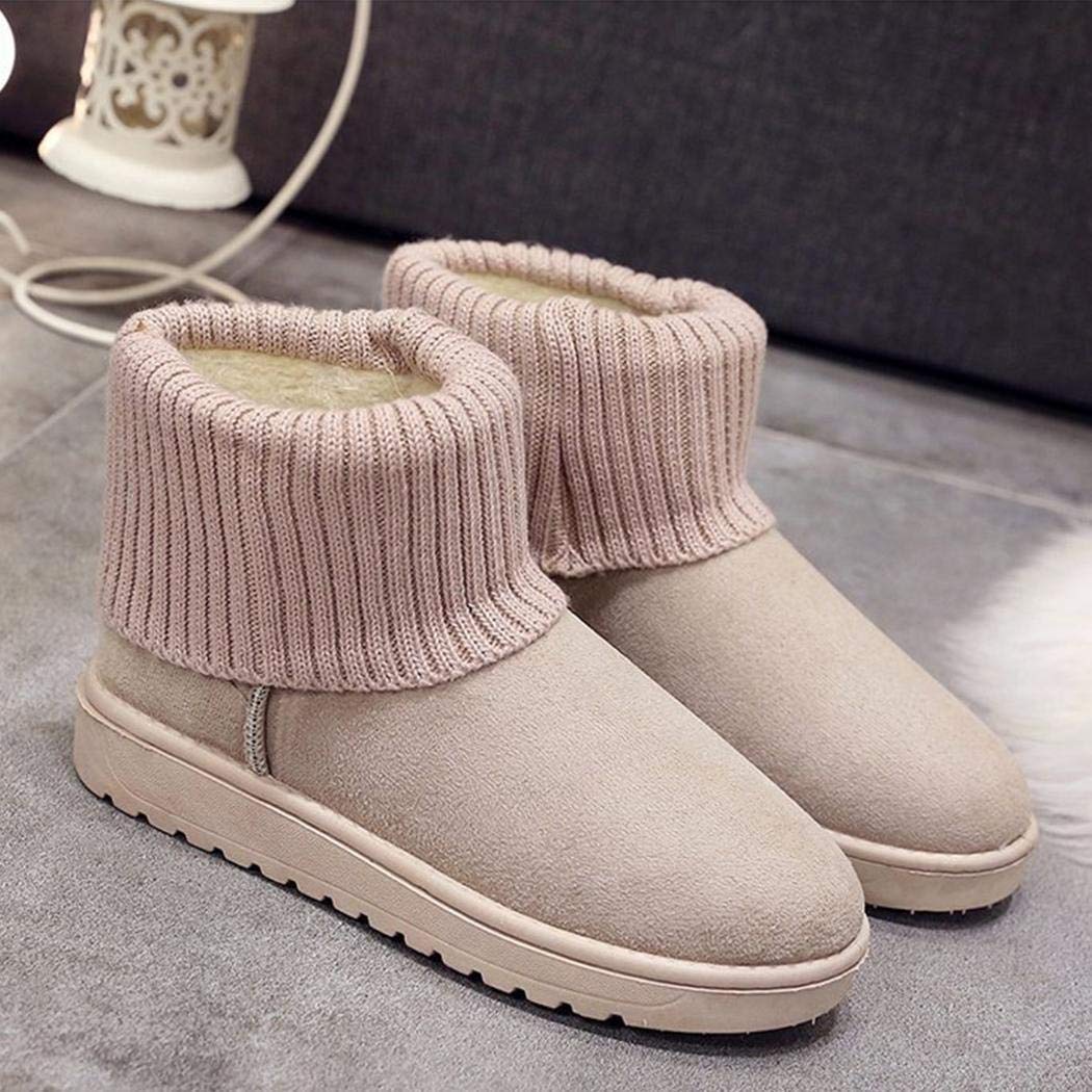 LIOPIO Women Snow Boots Casual Flat Shoes Slip-on Short Boots Thicken Winter Shoes Boots Beige