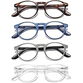 DXYXYO 4 Pack Reading Glasses for Women Small Face Blue Light Blocking Round Men Computer Readers with Spring Hinge