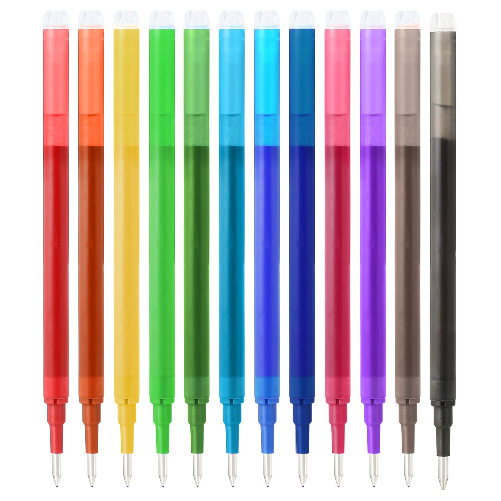 PENCILMARCH Erasable Pens Refills Coloured Pack of 12, Rub Out Pen 0.7mm Tips, Refillable Rollerball Erasable Pen for Handwriting for Students, Kids, and Adults Using for School Office Supplies