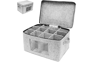 blackonvlm Stemware Storage Cases, Wine Glass Storage Box with Dividers China Crystal Containers Organizer for 12 Glassware M