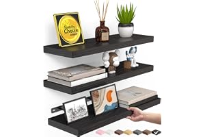 BAYKA Floating Shelves for Wall, Wall Mounted Rustic Wood Shelves for Bathroom, Bedroom, Living Room, Kitchen, Hanging Shelf for Books/Storage/Room Decor with 22lbs Capacity (Black, Set of 3, 15.7in) | Easy Install, 22lbs Max Load, Hidden Bracket, Wall Shelves for Lego Plant Nursery Dorm Laundry Display, Multi-Wall Compatible