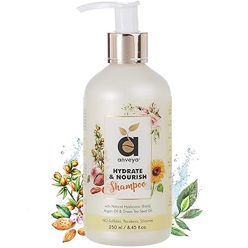 Anveya Hydrate & Nourish Shampoo, 250ml, for Dry, Damaged, Frizzy Hair & Hair Fall