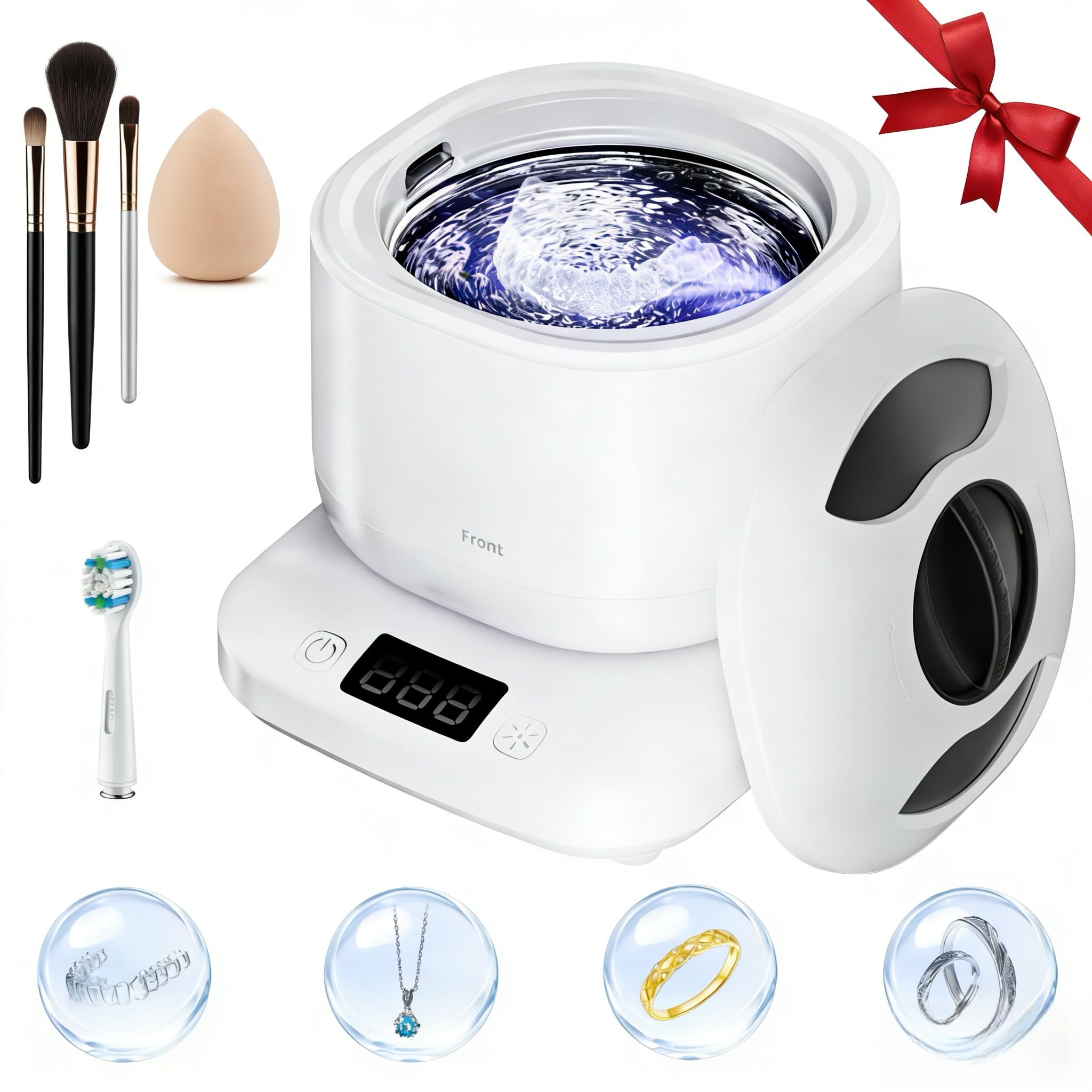 Photo 1 of ***NOT FUNCTIONAL, SELLING FOR PARTS, FINAL SALE***Ultrasonic Jewelry & Makeup Tool Cleaner, Retainer Cleaner,40000-42000Hz U-V Dual-Action, 4 Modes, 45dB Quiet, SUS304 DetachableTank, IPX7 Waterproof with Cleaning Kit for Rings, Watches, Brushes***NOT FU
