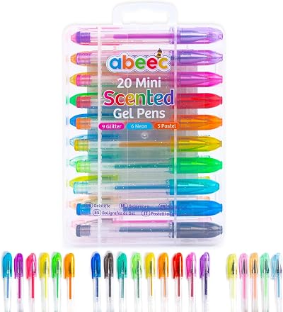 abeec 20 Scented Mini Gel Pens Set with Case Glitter Neon Pastel