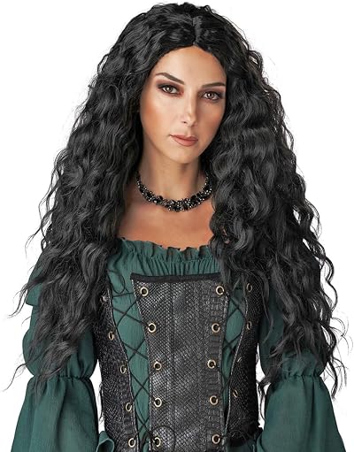 PORSMEER Long Black Wavy Wig Women Middle Part 28 Inch Heat Resistant Synthetic