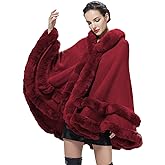 SUFCOMOU Women Hooded Poncho Cape Faux Fur Shawl Wrap with Fur Trim Sleeveless Cardigan Dressy Cloak Fashion Tops Coat