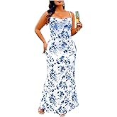 Floerns Women's Plus Size Floral Print Sleeveless Cowl Neck Criss Cross Maxi Cami Dresses