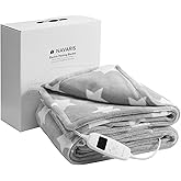 Navaris Heated Throw Blanket - 50x60 in - Comfort with 10 Heat Modes, Plug in Electric Heater Overblanket - Overheat Protection Machine Washable Faux Fur Top Cover Blanket - Stars