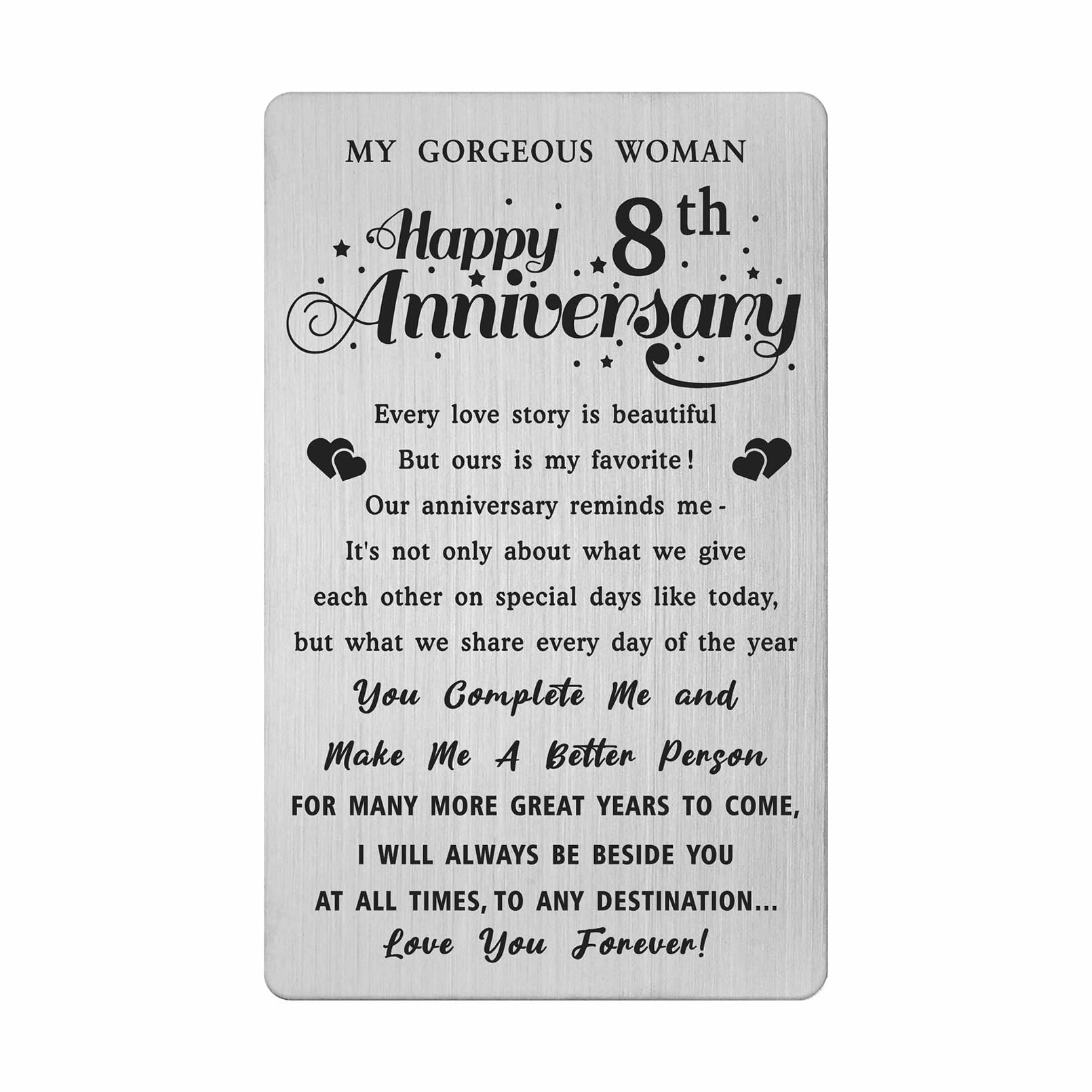 8th Wedding Anniversary Card Gifts for Her Wife, 8 Year Anniversary Card for Her, Happy 8th Anniversary Card for Wife Girlfriend, Woman 8 Year Anniversary Engraved Wallet Card