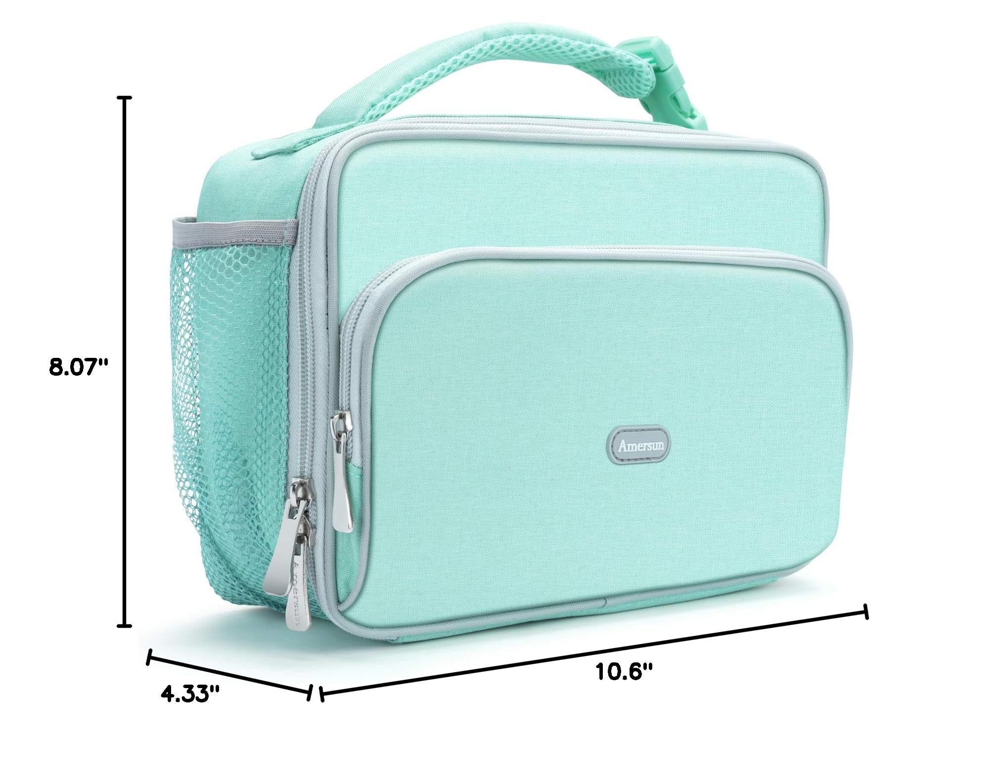 Amersun Kids Lunch Box, Insulated School Lunch Bag with Padded Liner Keep Food Warm Cold for Long Time,Water-resistant Thermal Travel Office Lunch Cooler for Girls Boy-2 Pocket,Light Blue