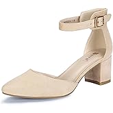 IDIFU Women's IN2 Pedazo Dress Shoes Low Block Heels Comfortable Chunky Closed Toe Ankle Strap Wedding Pumps