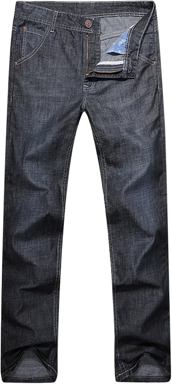 Yeokou Men's Loose Baggy 100 Cotton Thin Denim Work Pants Straight Leg