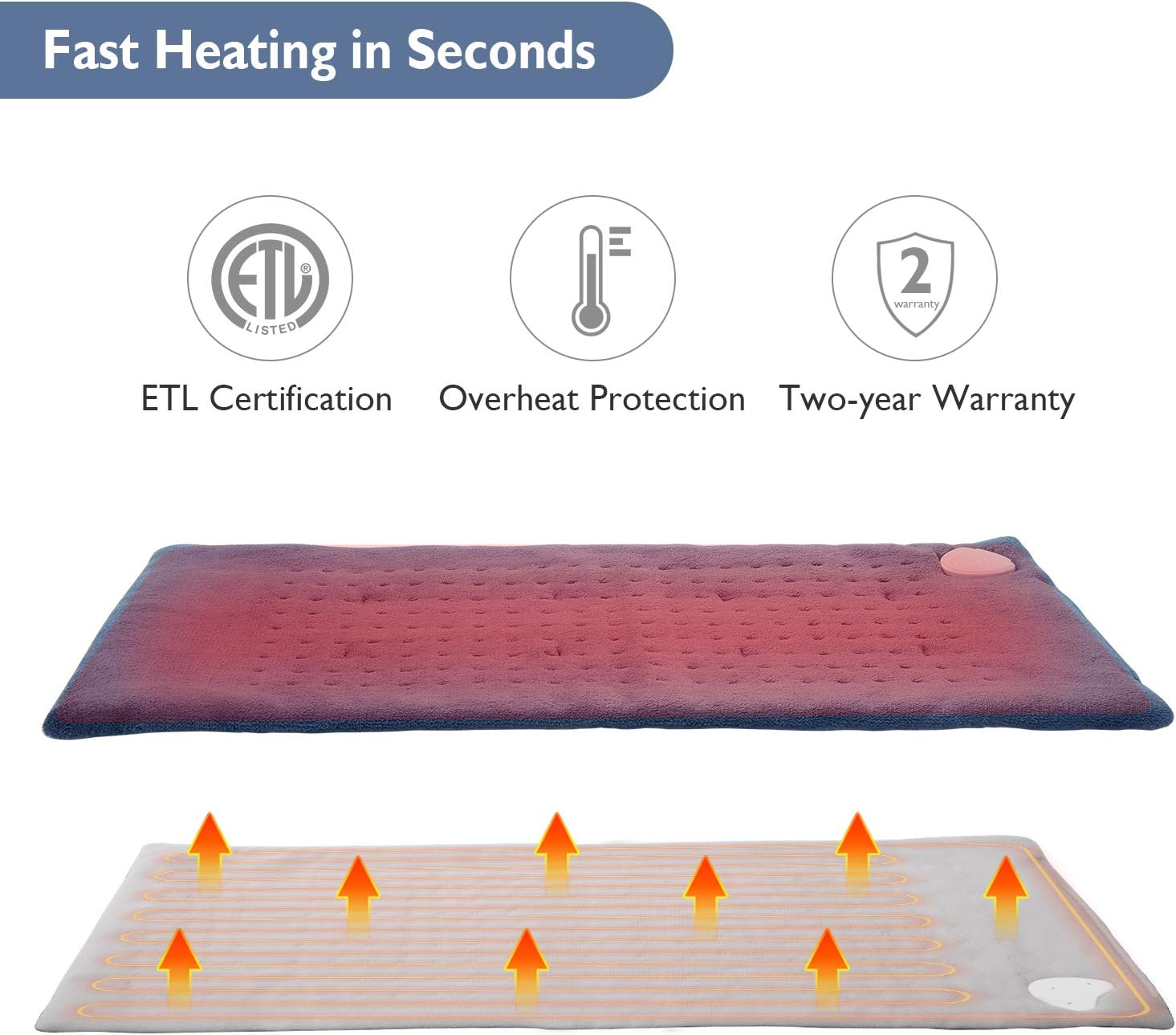 Heating Pad for Back Pain, Neck and Shoulders and Cramps Relief, Large 12" x 24" Size Ultra-Soft and 3 Heat Settings with Auto Shut Off, Moist & Dry Heat Therapy and Fast Heating: Health & Personal Care