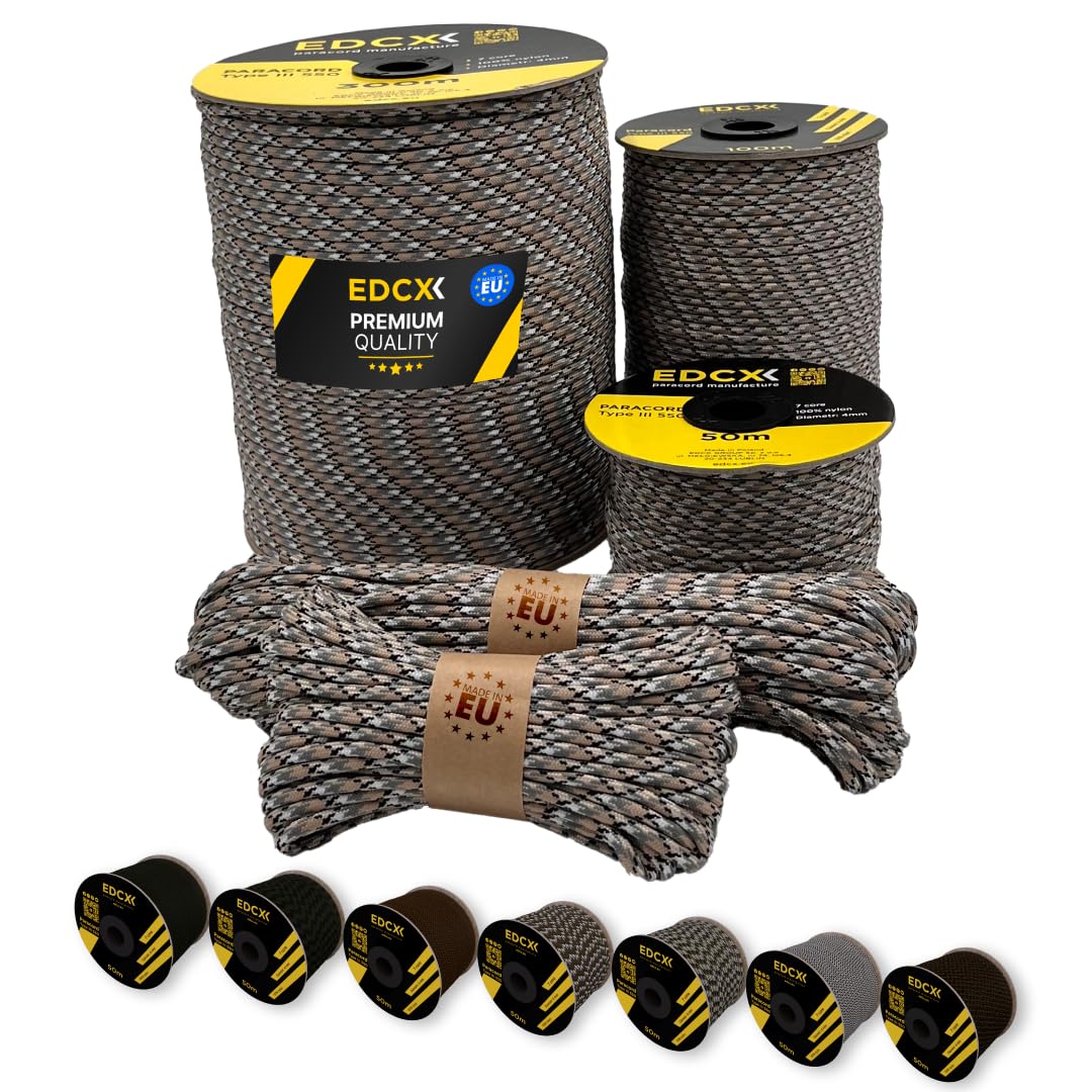 EdcX Paracord 4mm, 20+ Military Colors (15m, 30m, 50m, 100m, 300m) | Ideal for Camping, Survival, Outdoor, Crafting, DIY | 100% Nylon Rope 4mm | Tactical Cord 550 Type III (Scorpion, 15 m) — image 1